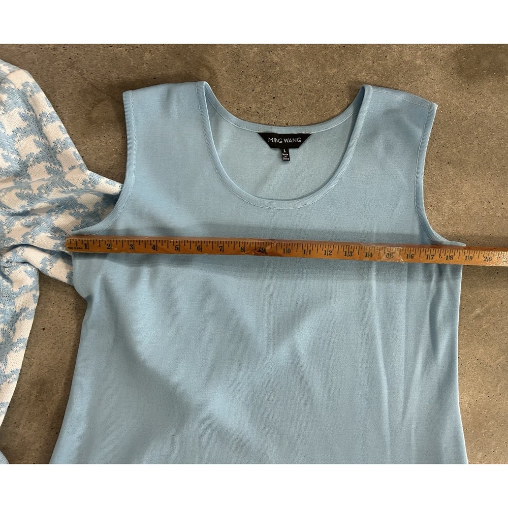 MING WANG Jacket Houndstooth Knit Sky Baby Blue Black White & Tank SZ L - Picture 11 of 13